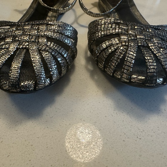 FENDI black metallic leather flat sandals size 36.5 - Picture 7 of 9